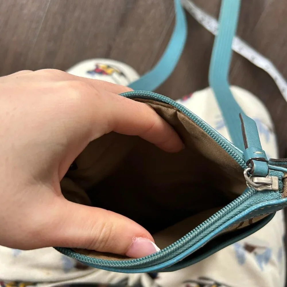 Coach Signature Canvas Leather Swingpack Crossbody bag in brown and teal - Picture 6 of 7